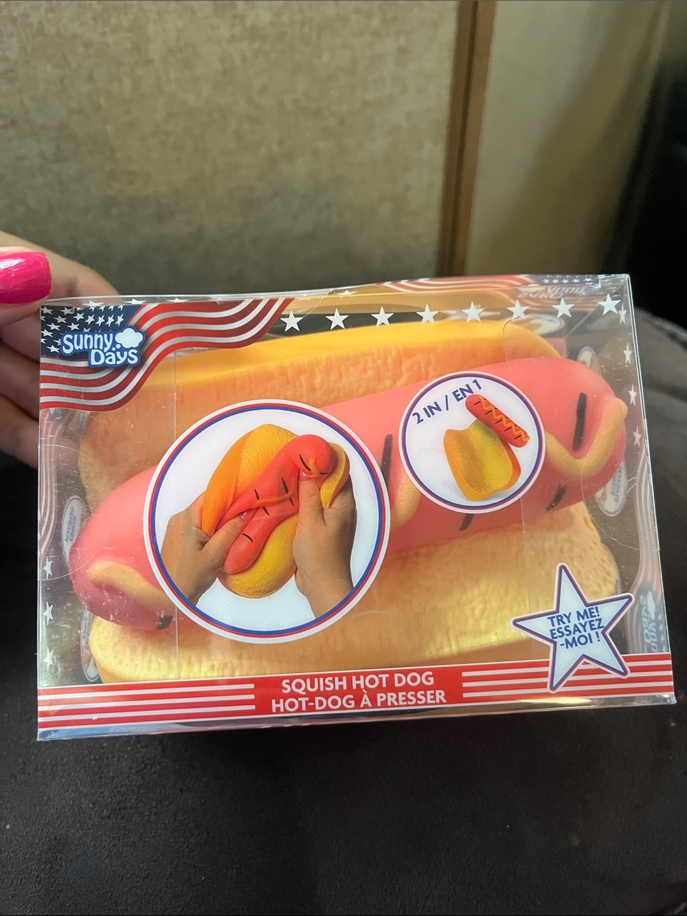Pink & Yellow Squish Hot Dog Toy